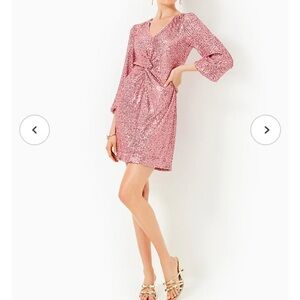 Lilly Pulitzer Pink Long Sleeve Sequin Ruched Bodycon Dress